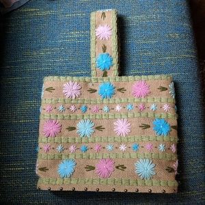 Midcentury woven embroidered handbag
